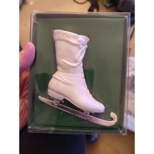 DEPT 56 VINTAGE SILVER FIGURE SKATE CHRISTMAS ORNAMENT PORCELAIN NEW ORG BOX 4"